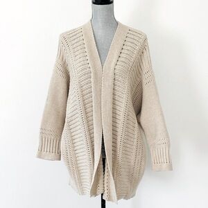 Lafayette 148 New York Tan Open-Front Cardigan Super Oversized S/P Laganlook